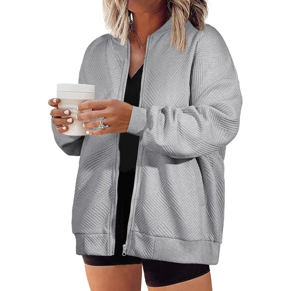 Women's Casual Gray Vest Jackets Coat Long Sleeve Zip Closures Lightweight